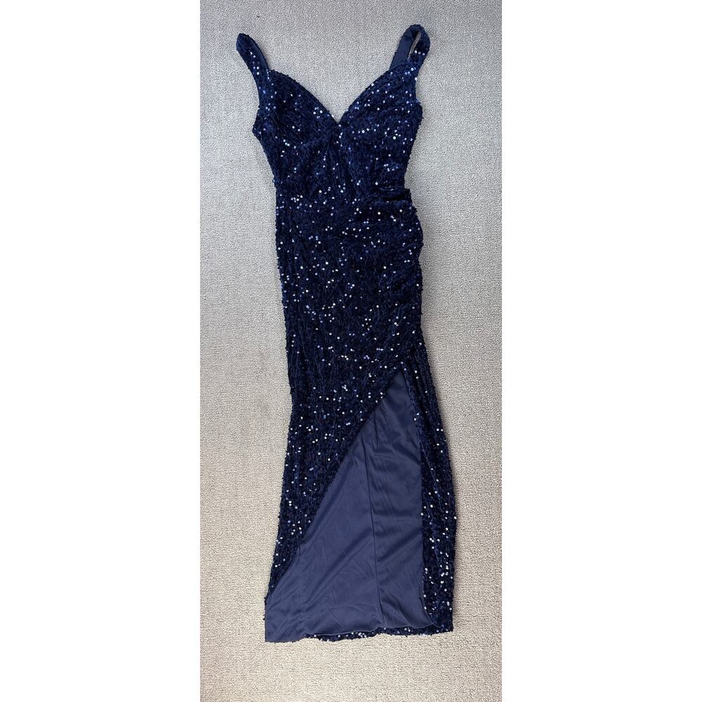 Fashion‎ Nova Claudia Full Sequin Maxi Dress Formal Holiday Blue Size Small